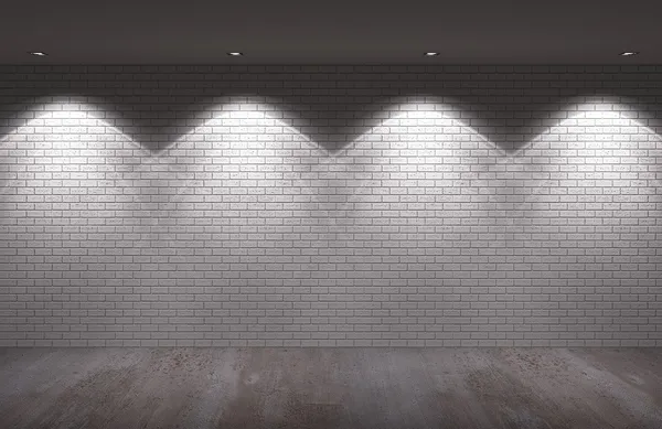 Vecchio muro di mattoni con pavimento di cemento di notte, 3d — Foto Stock