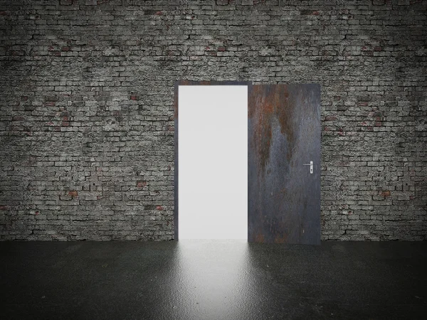 Door open on brick wall, 3d — Stock Photo, Image