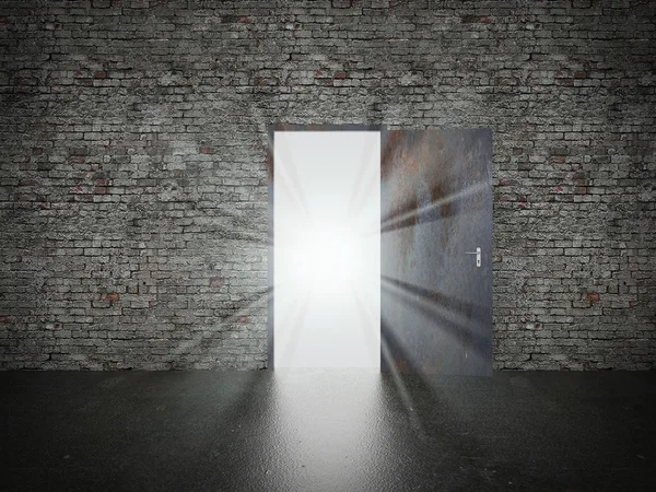 Door open on brick wall, 3d — Stock Photo, Image