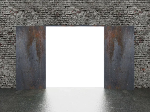 Porte ouverte sur mur de briques, 3d — Photo