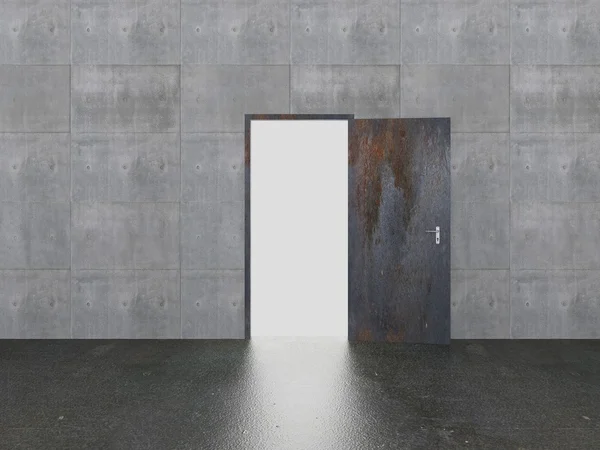 Opening door on concrete wall ,3d — Stok fotoğraf