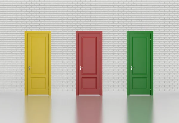 Porta a colori su parete bianca, 3d — Foto Stock