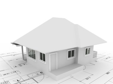 evin planı üzerinde 3D render