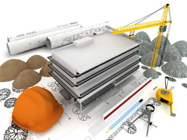 Vinçli planları üzerine bina inşaat altında