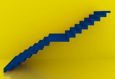 sarı arka plana iç 3d mavi merdiven