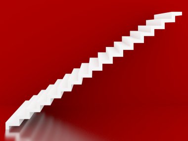 kırmızı arka plan iç, 3d beyaz merdiven