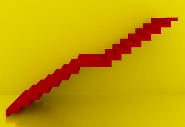 Red stairs in yellow background interior,3d