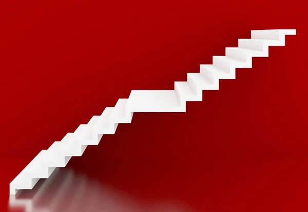 บันไดสีขาวในพื้นหลังสีแดงภายใน 3d — ภาพถ่ายสต็อก