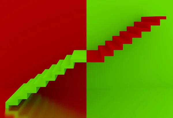 빨간색 배경에 녹색 계단 — 스톡 사진