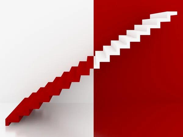 Escaleras rojas y blancas en el interior, 3d — Foto de Stock