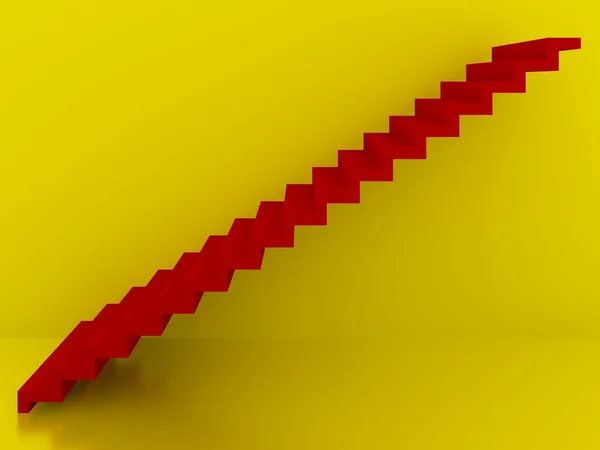 Escaleras rojas en el interior de fondo amarillo, 3d — Foto de Stock