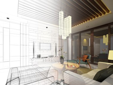 Ketch tasarım yaşayan, 3dwire kare render