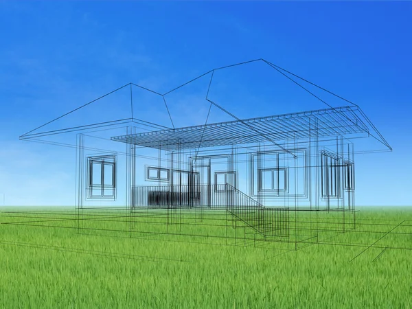 Desenho de esboço de casa em paisagem — Fotografia de Stock
