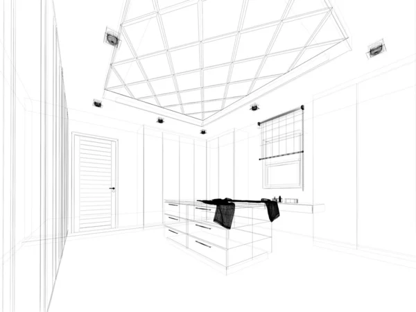 실내 대형 옷장의 추상적인 스케치 디자인 — 스톡 사진