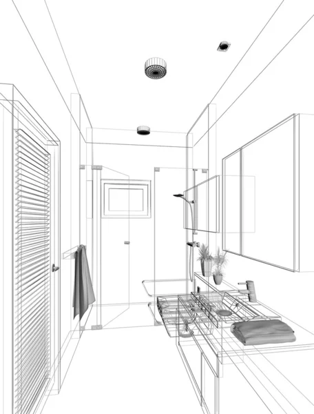 Schets ontwerp van interieur badkamer — Stockfoto