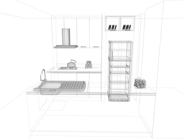 Абстрактний ескіз дизайну інтер'єру кухні — стокове фото