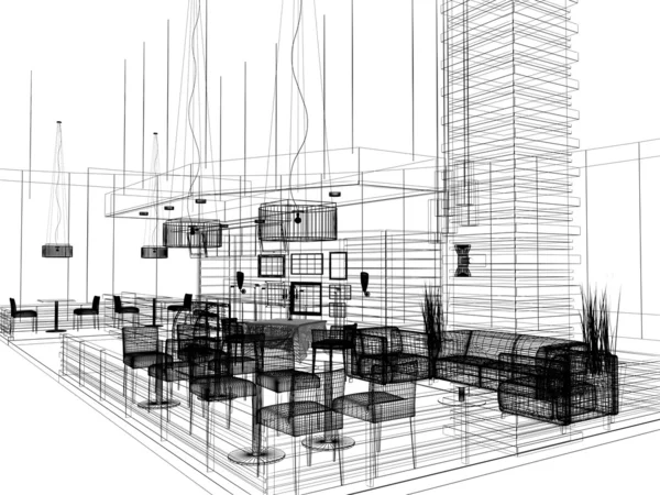 Disegno schizzo di ristorante interno — Foto Stock