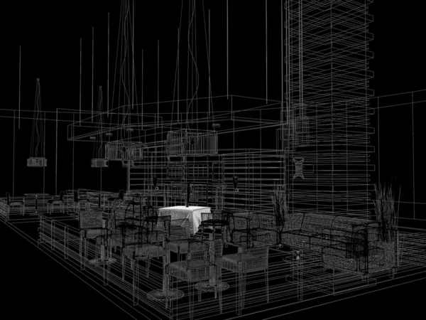Skiss utformningen av interiör restaurang — Stockfoto