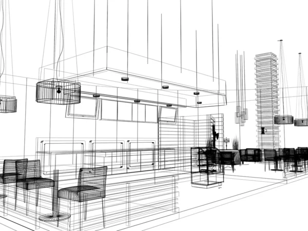 Sketch design of interior restaurant — Stock Photo, Image