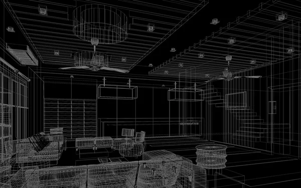 Skiss utformningen av lobbyn, 3dwire ram render — Stockfoto