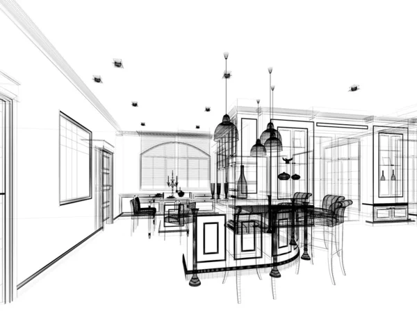 Abstrakt skiss utformningen av interiör kök — Stockfoto