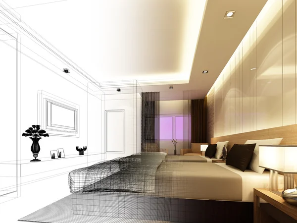 Schets ontwerp van interieur slaapkamer — Stockfoto