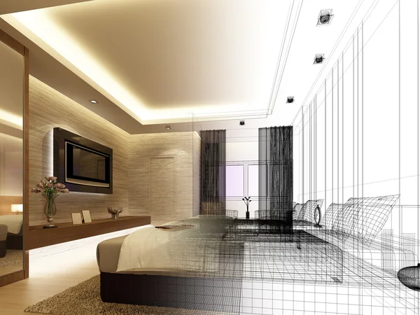 Schets ontwerp van interieur slaapkamer — Stockfoto