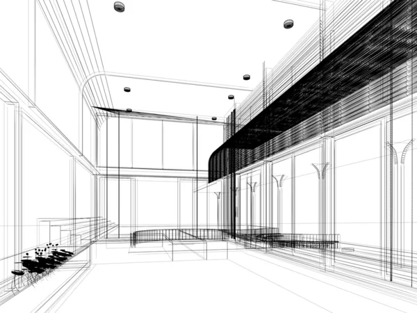 Diseño del boceto de la sala interior, marco de alambre —  Fotos de Stock