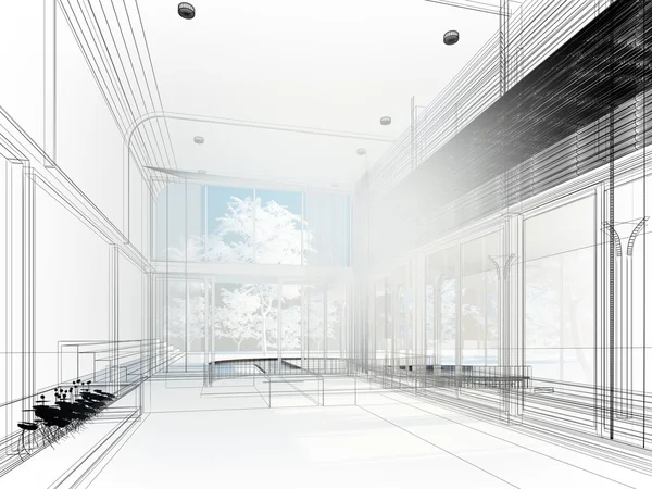 Esquisse de la conception du hall intérieur, cadre métallique — Photo
