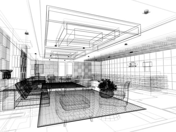 Sketch design of lobby ,3dwire frame render — Stock Photo, Image