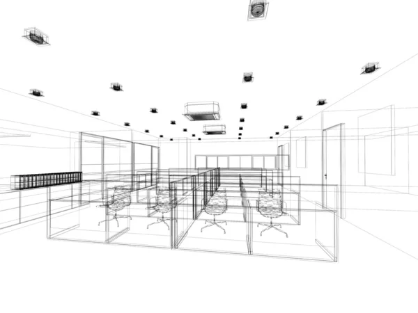 Sketch design of interior hall, wire frame — Stock Photo, Image