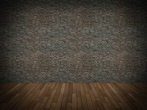 Antigua pared de ladrillo y suelo de madera, 3d —  Fotos de Stock