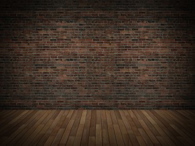 eski tuğla duvar ve ahşap zemin, 3d