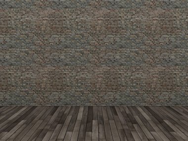 eski tuğla duvar ve ahşap zemin, 3d