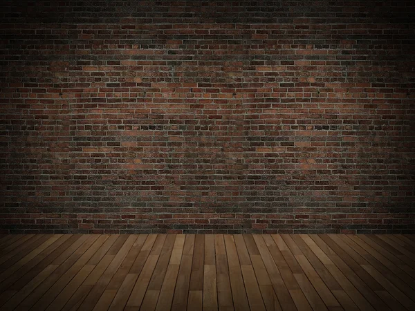 Oude bakstenen muur en houten vloer, 3d — Stockfoto