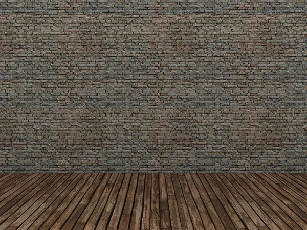 Vieux mur de briques et plancher de bois, 3d — Photo