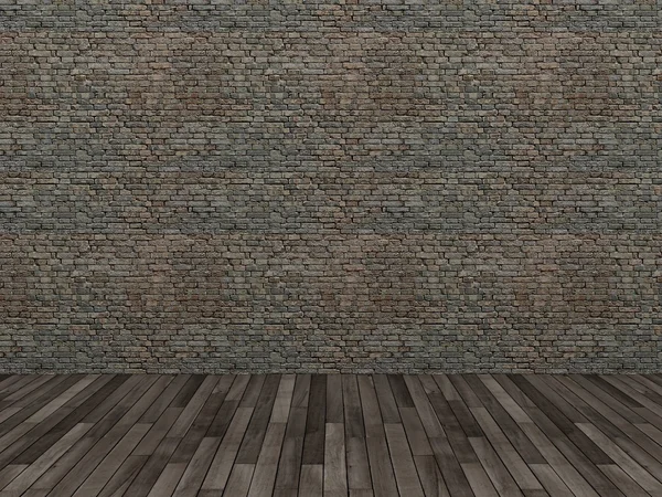 Vieux mur de briques et plancher de bois, 3d — Photo