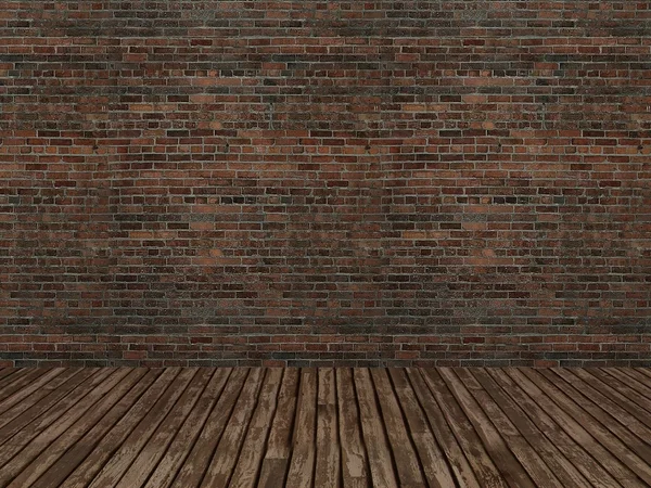 Gamla tegel vägg och trä golv, 3d — Stockfoto