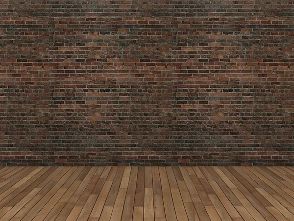 Oude bakstenen muur en houten vloer, 3d — Stockfoto