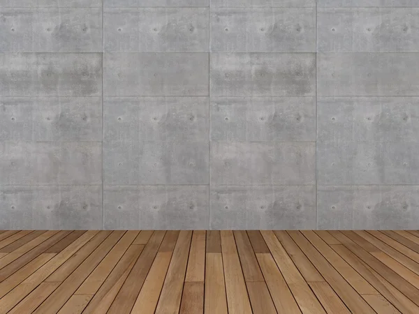 Pared de hormigón con suelo de madera, 3d — Foto de Stock