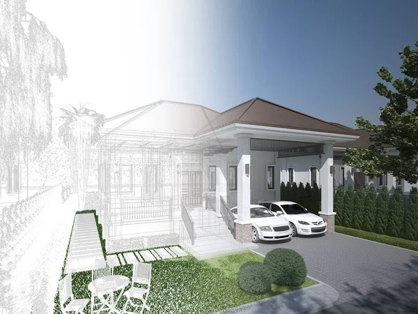 Sketch Design House Rendering — Stock Photo, Image