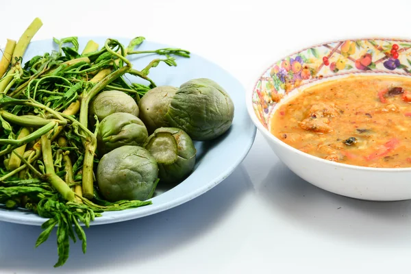 Chili sås och kokta grönsaker, thaimat — Stockfoto