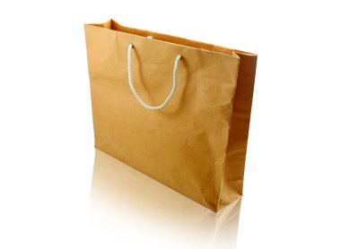 beyaz zemin üzerinde kahverengi kağıt torba