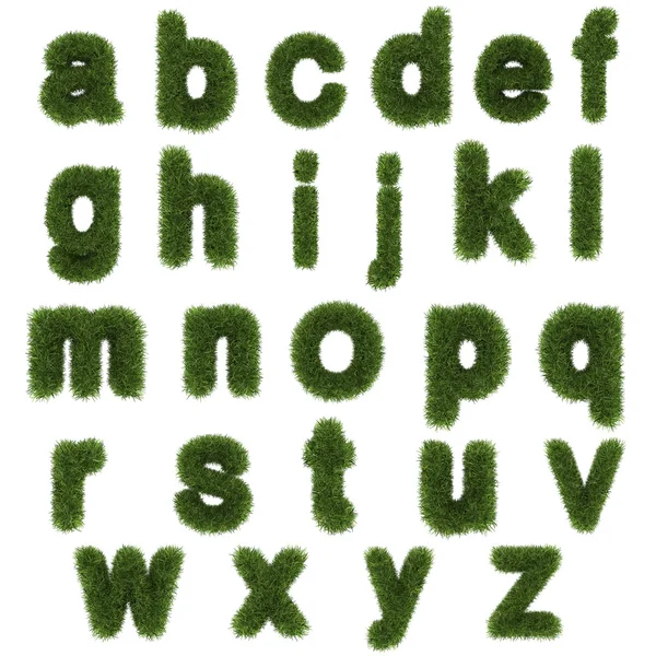 Lowercase letters of green grass alphabet isolated on white background — Stock Photo, Image