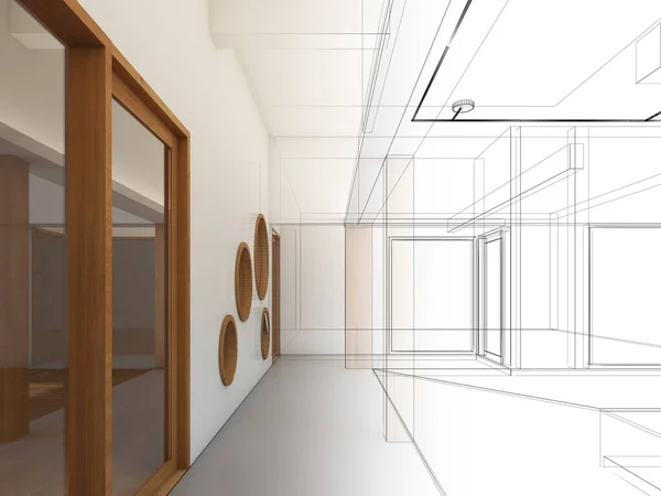 Rendering Building Corridor — Stock Photo, Image