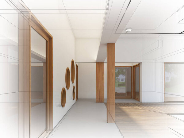 3d rendering of building corridor