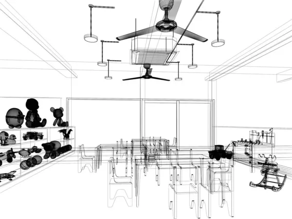 3d rendering of interior kindergarten class