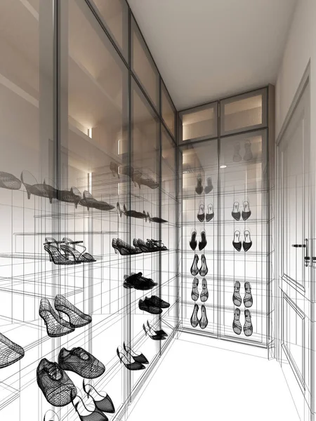 Renderização Sala Sapato Interior — Fotografia de Stock