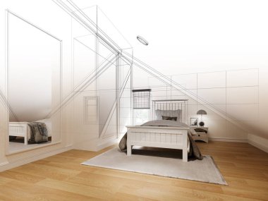 İç tavan arası tasarımı, 3 boyutlu tasarım.