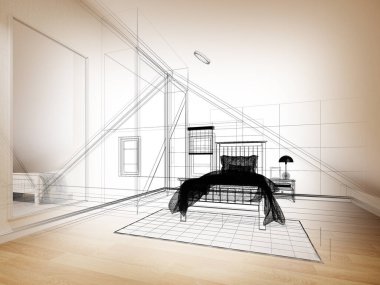 İç tavan arası tasarımı, 3 boyutlu tasarım.